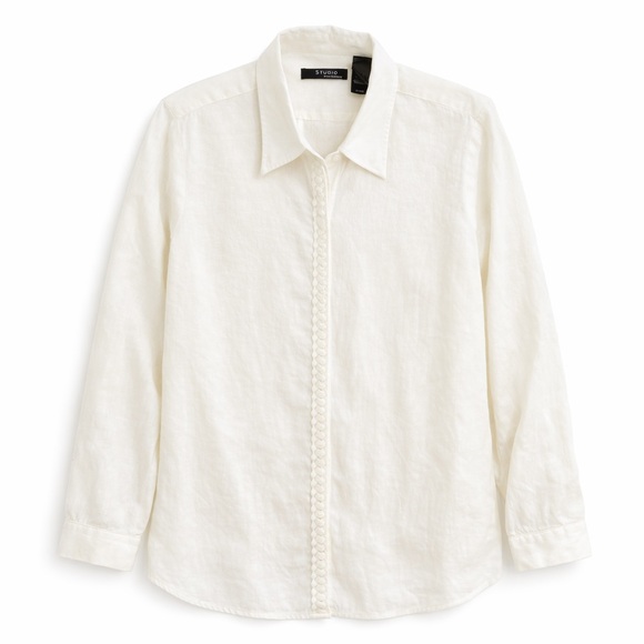 Liz Claiborne 100% Linen Button Front Shirt~Classic Work to Weekend Blouse~XL - Picture 3 of 6